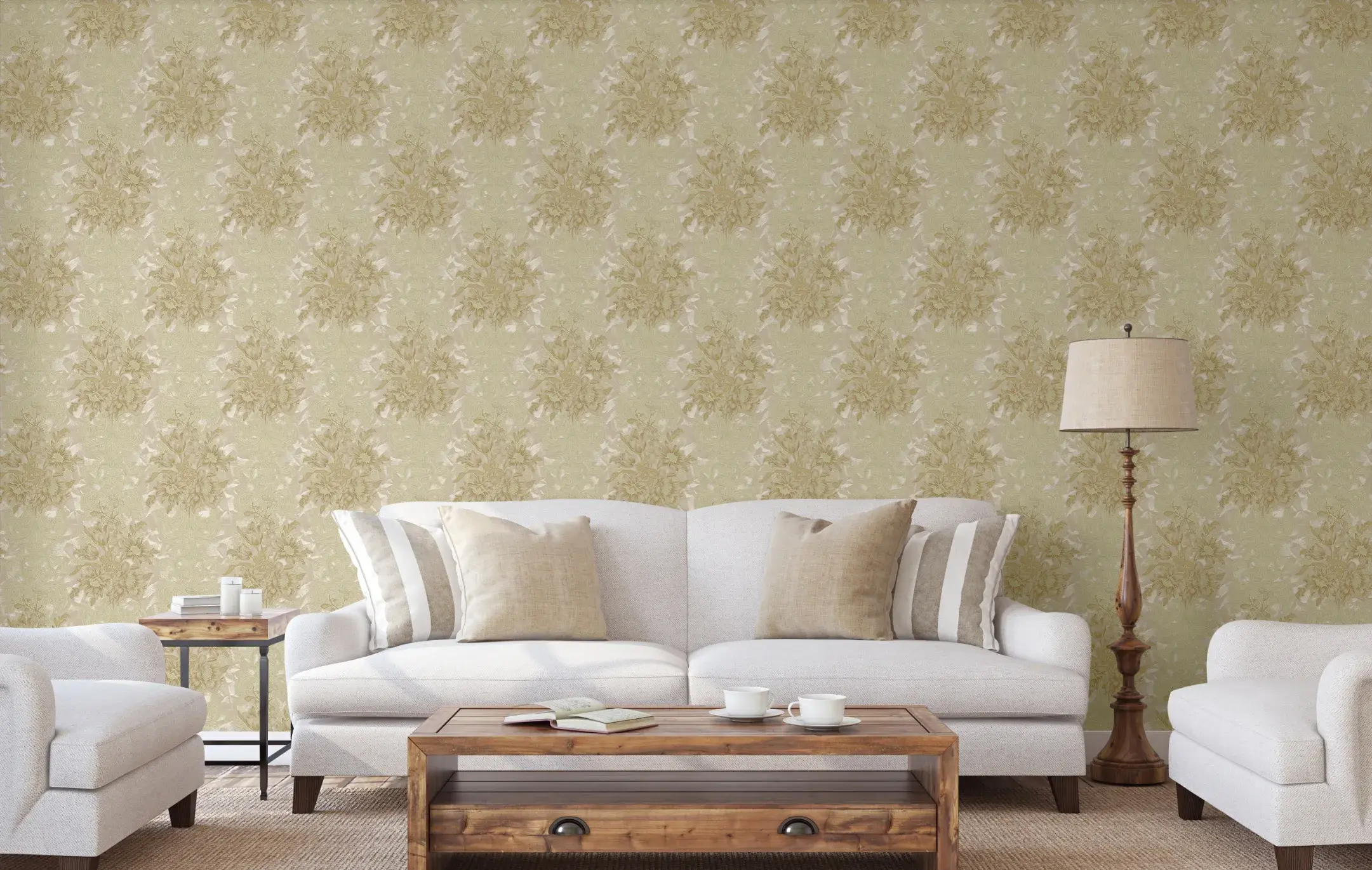 Beige Embossed Wallpaper – Glitter Rococo (7805-2)